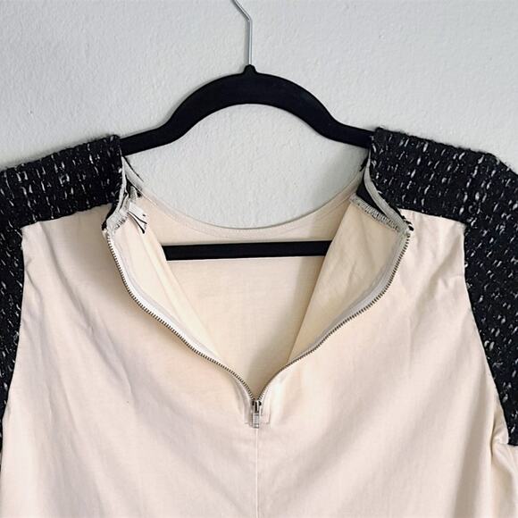 J. Crew Women's Blouse Cream Medium Black Tweed Sleeves Coquette Minimalism - Picture 5 of 7